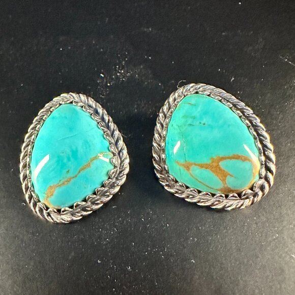 💎 Vintage 925 Sterling Silver Turquoise Clip-On Earrings | Southwestern - Picture 3 of 4